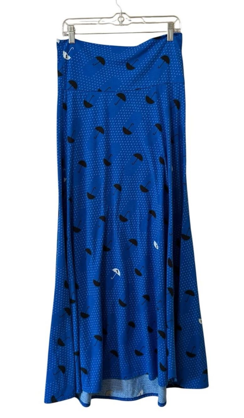 LuLaRoe Women‎ Sz Medium Maxi Skirt Blue Umbrella Stretch Business Casual Hippie